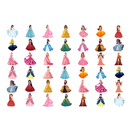 Princess Theme Sticker Sheet for Kids | Cute Cartoon Princess Designs
